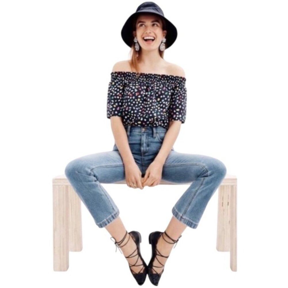 J.Crew Women's Off-the-Shoulder "Ratti Happy Cat Print" Top Size 4